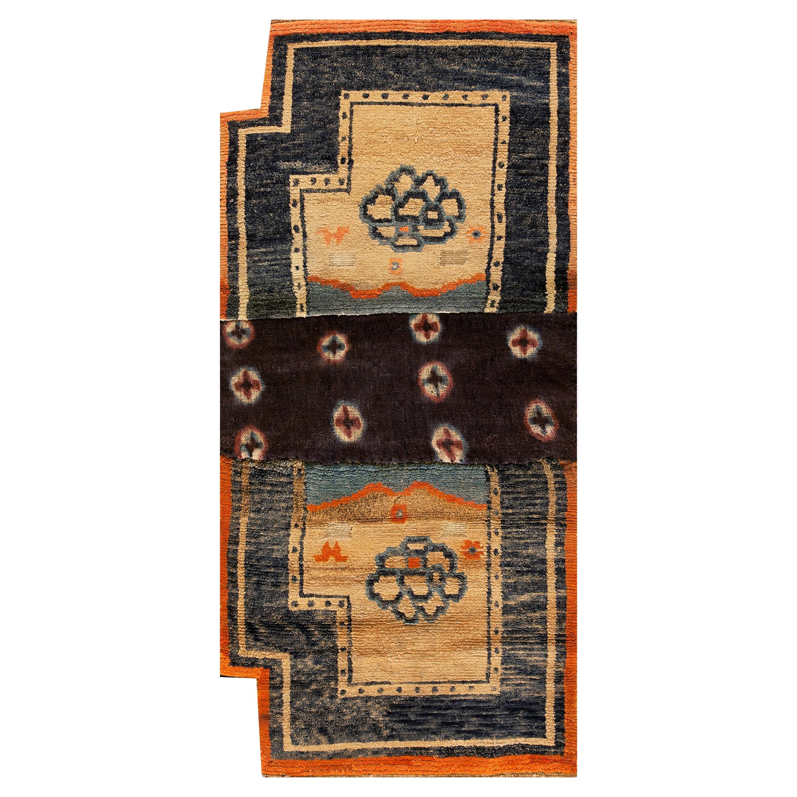 1920s Antique Chinese Saddle Rug Wool Blue Navy-Ivory 2
2

 x 4
7

 Horse Cover For Sale