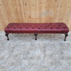Antique Chippendale Carved Tufted Bench Newly Reupholstered in Leather - Pair