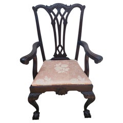 1920s Antique Chippendale Style Carved Mahogany Armchair Chair with Ball and 