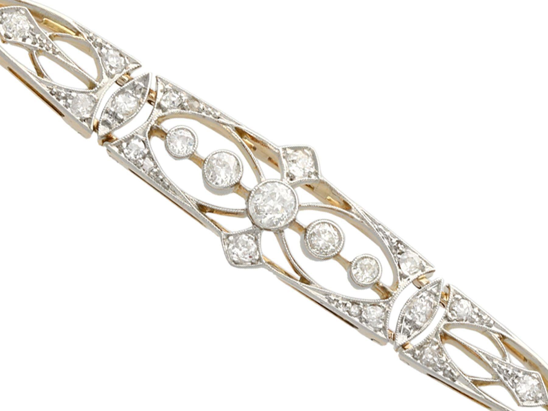 Round Cut 1920s Antique Diamond and Yellow Gold Platinum Set Bracelet