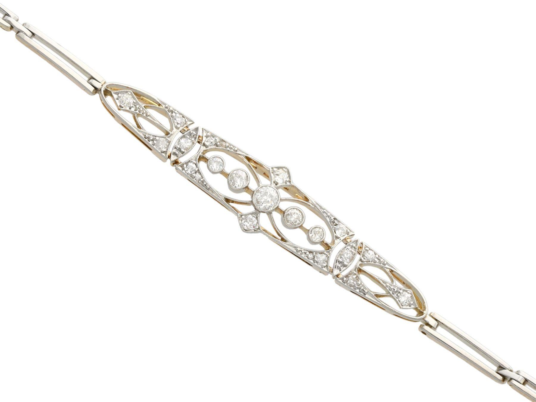 1920s Antique Diamond and Yellow Gold Platinum Set Bracelet In Excellent Condition In Jesmond, Newcastle Upon Tyne