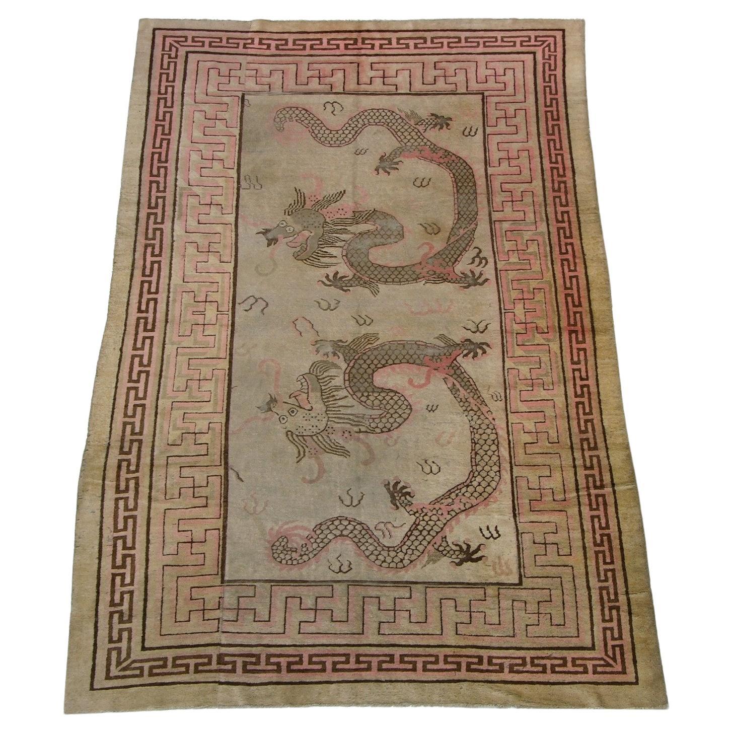 1920s Antique Dragon Art Deco Chinese Rug