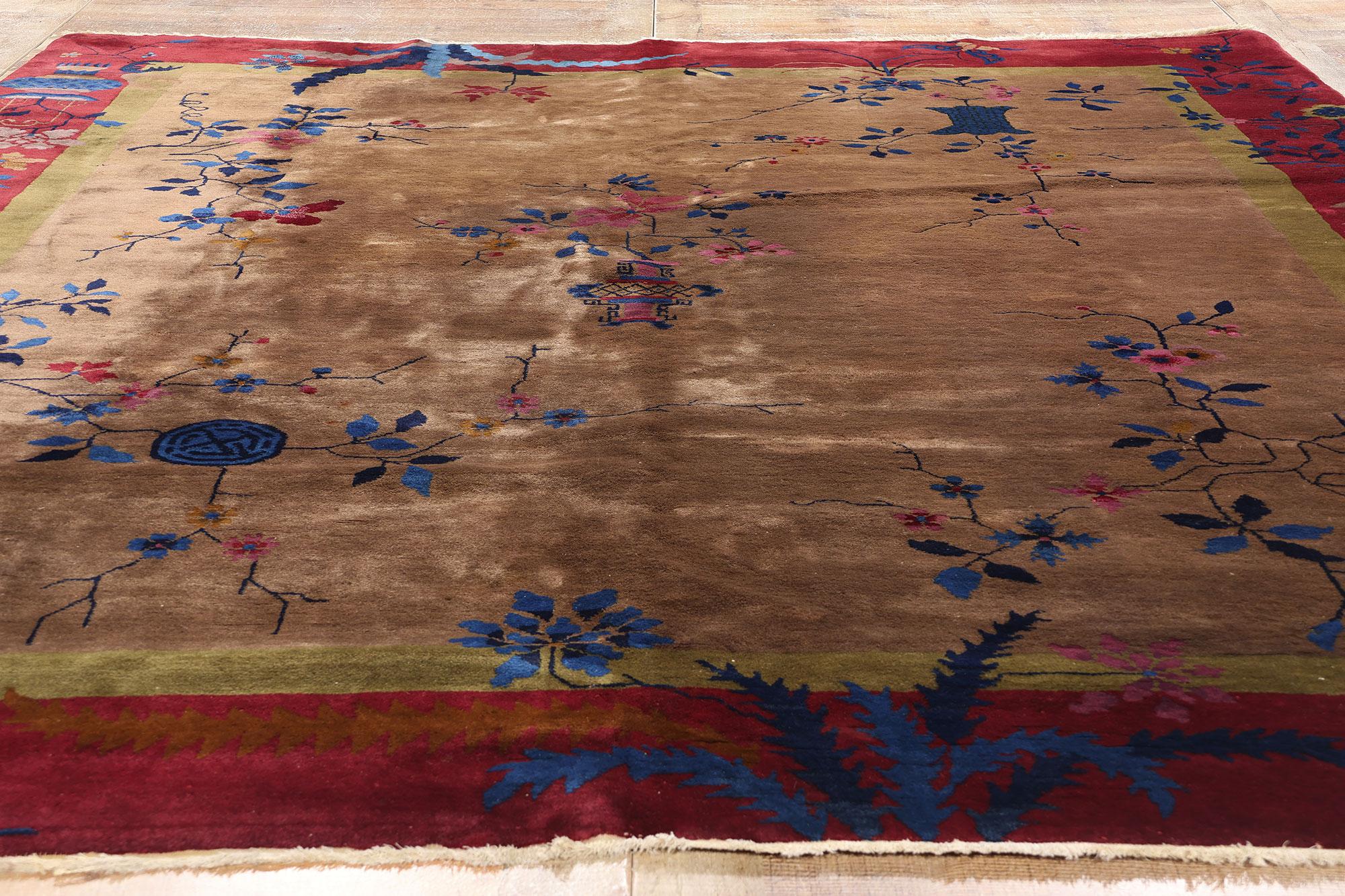 1920's Antique Earth-Tone Chinese Art Deco Rug, 08'02 x 09'05 For Sale 7