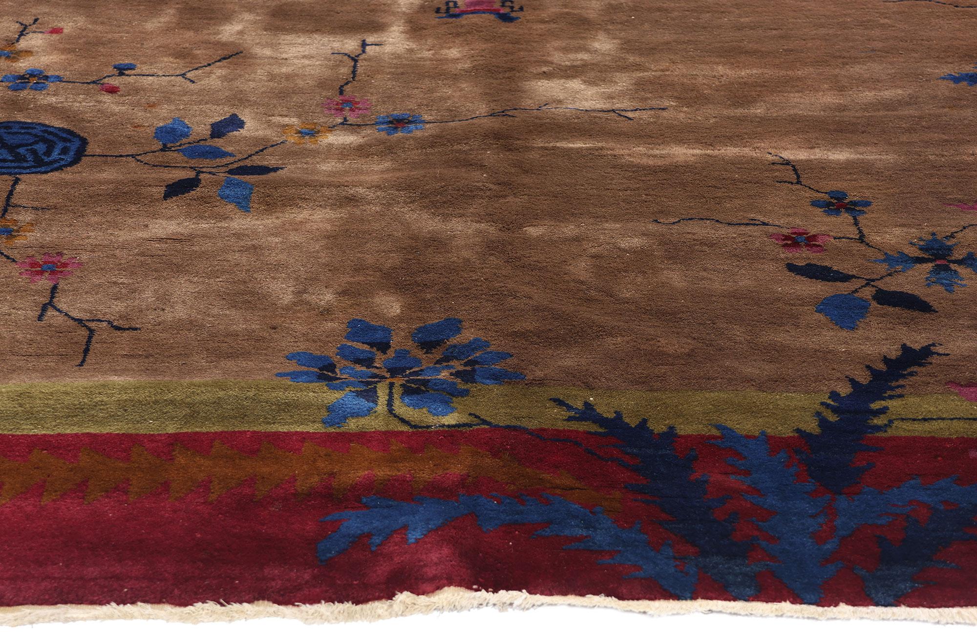 Wool 1920's Antique Earth-Tone Chinese Art Deco Rug, 08'02 x 09'05 For Sale
