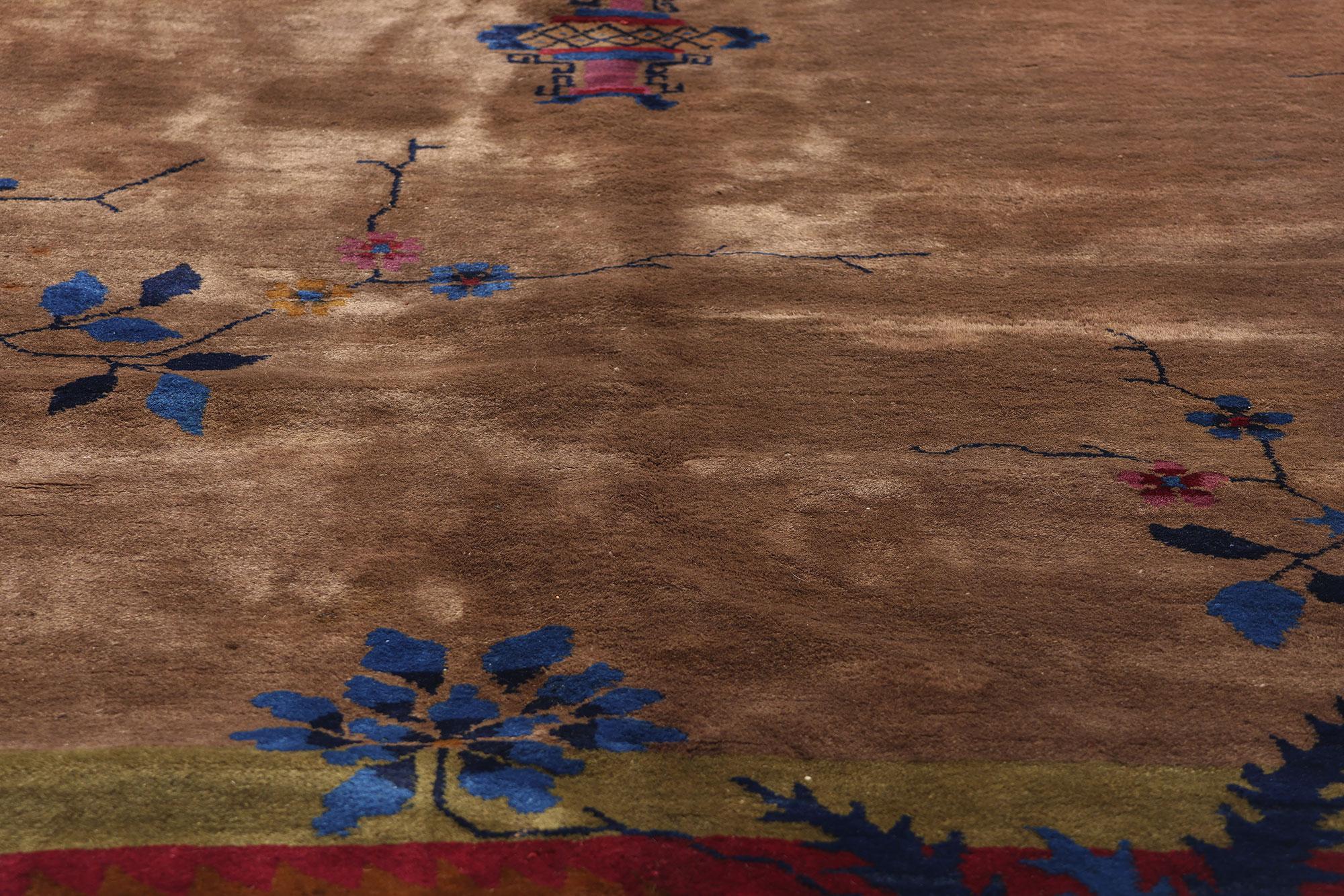 1920's Antique Earth-Tone Chinese Art Deco Rug, 08'02 x 09'05 For Sale 2