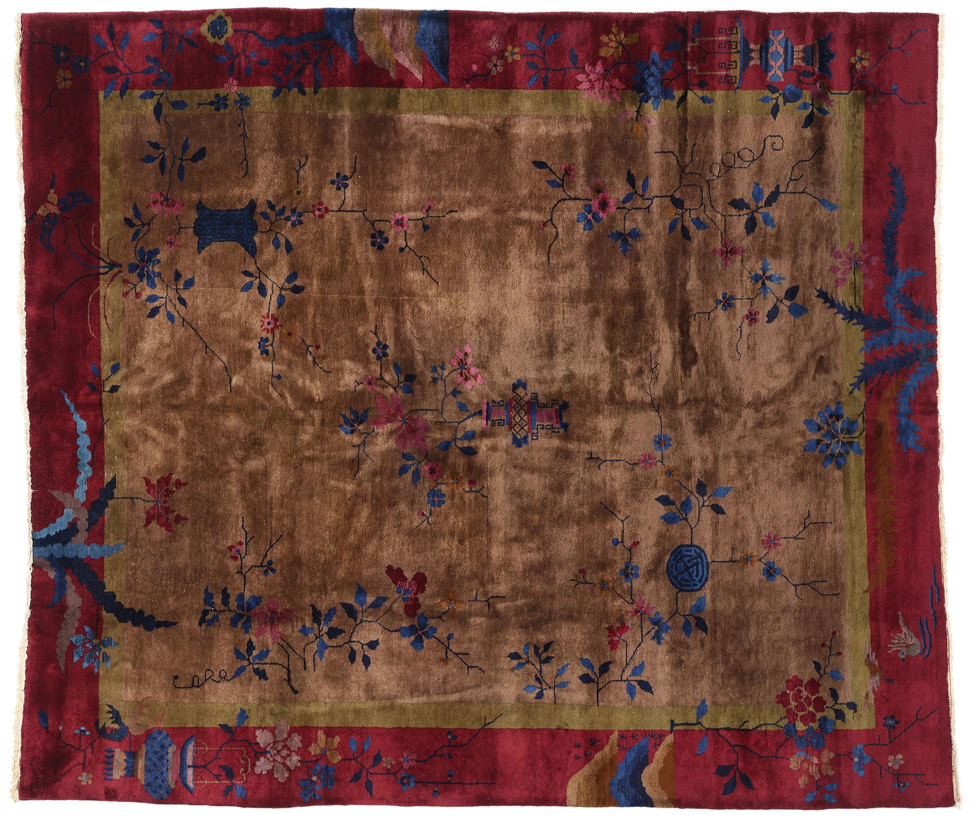 1920's Antique Earth-Tone Chinese Art Deco Rug, 08'02 x 09'05 For Sale 10