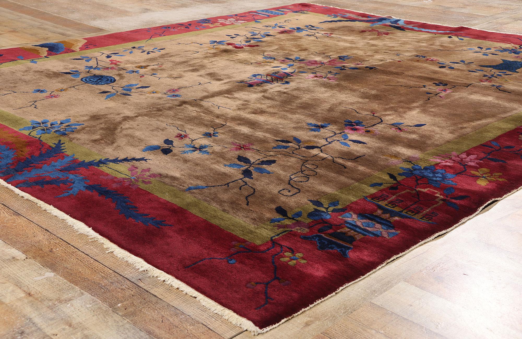 1920's Antique Earth-Tone Chinese Art Deco Rug, 08'02 x 09'05 For Sale 5