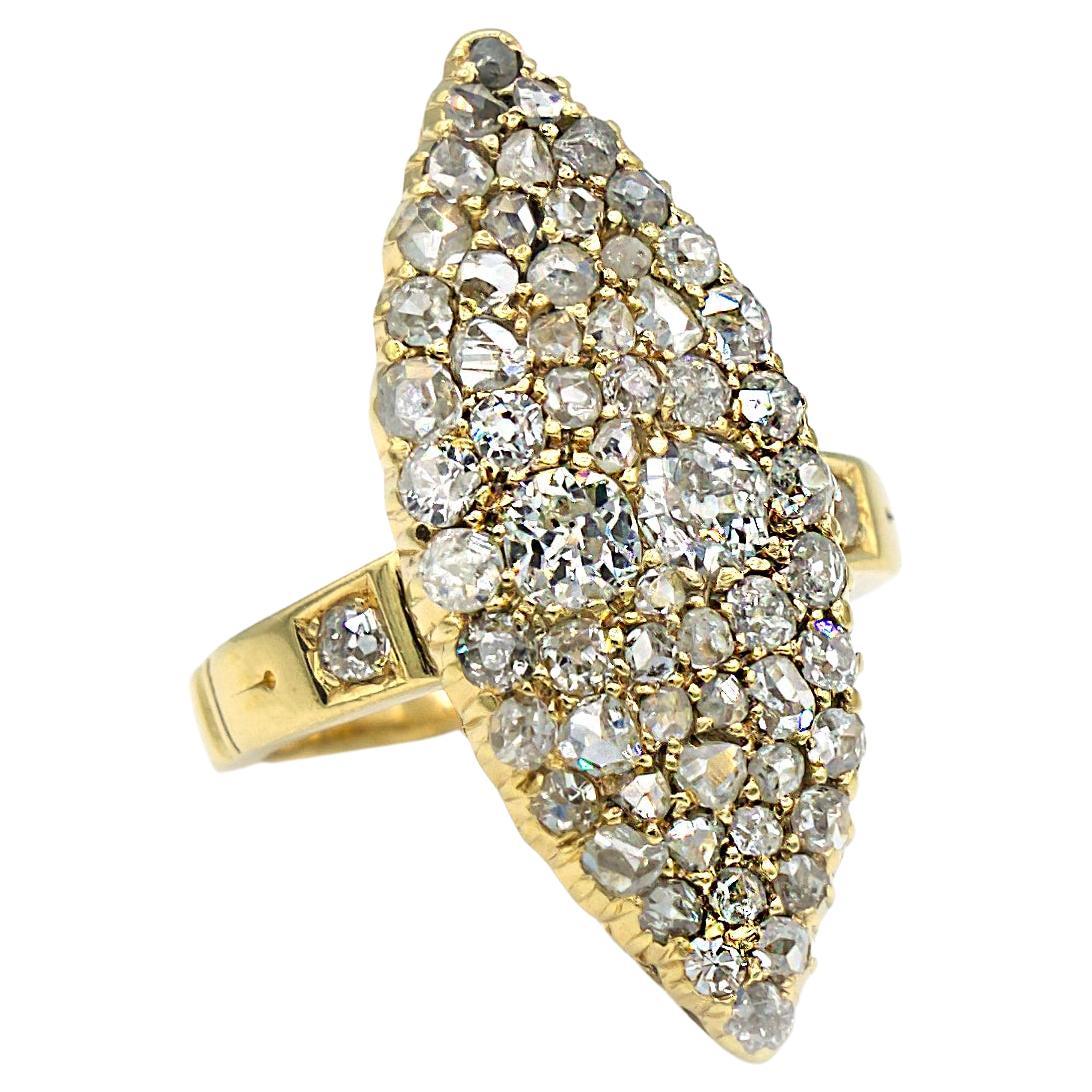 1920s, Antique Elongated Marquis Shaped Diamond Encrusted Ring For Sale