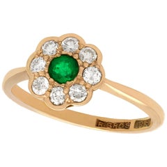 1920s Antique Emerald and Diamond Rose Gold Cluster Ring