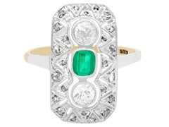 1920s Antique Emerald and Diamond Yellow Gold Cocktail Ring