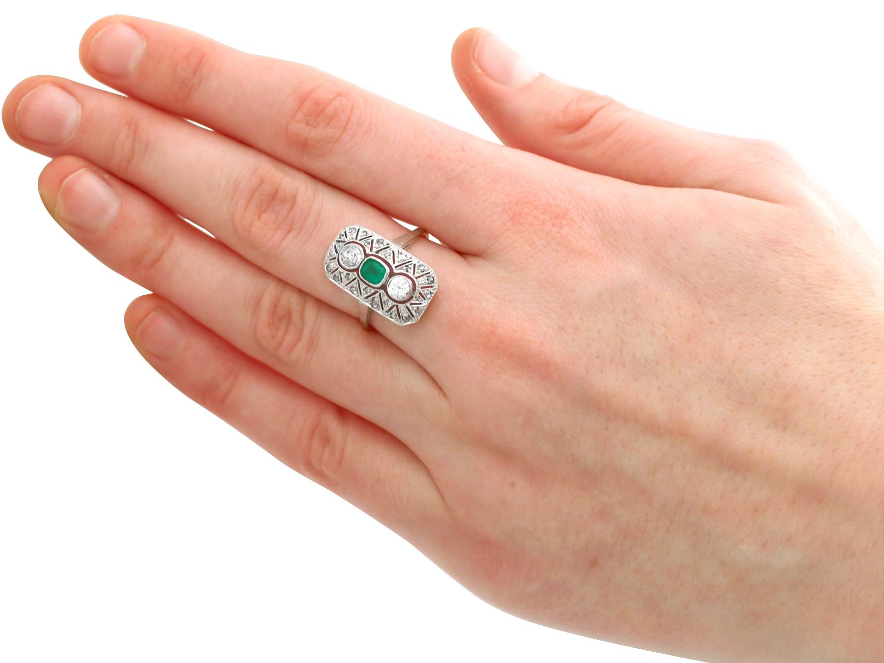 Old European Cut 1920s Antique Emerald and Diamond Yellow Gold Cocktail Ring For Sale