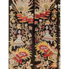 1920s Antique Floral Design Part Silk Needlework Rug