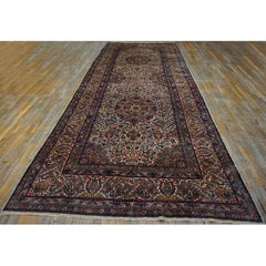 1920s Antique Floral Handknotted Wool Persian Kerman Hallway Runner Carpet Rug