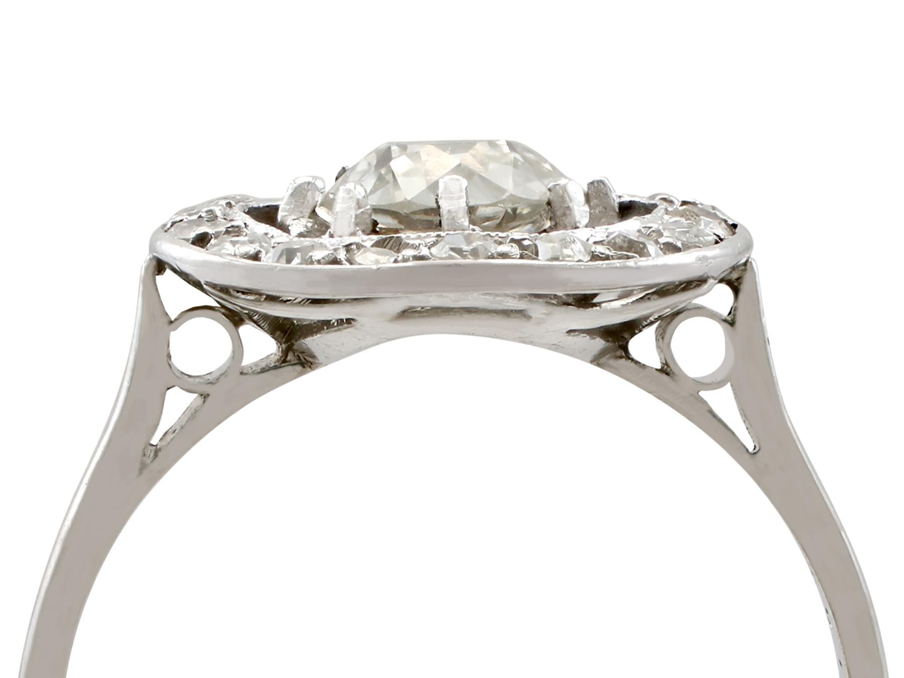 An impressive antique French 1920's 1.30 carat diamond and platinum cluster style dress ring; part of our diverse antique jewellery and estate jewelry collections.

This fine and impressive diamond cluster ring has been crafted in platinum.

The