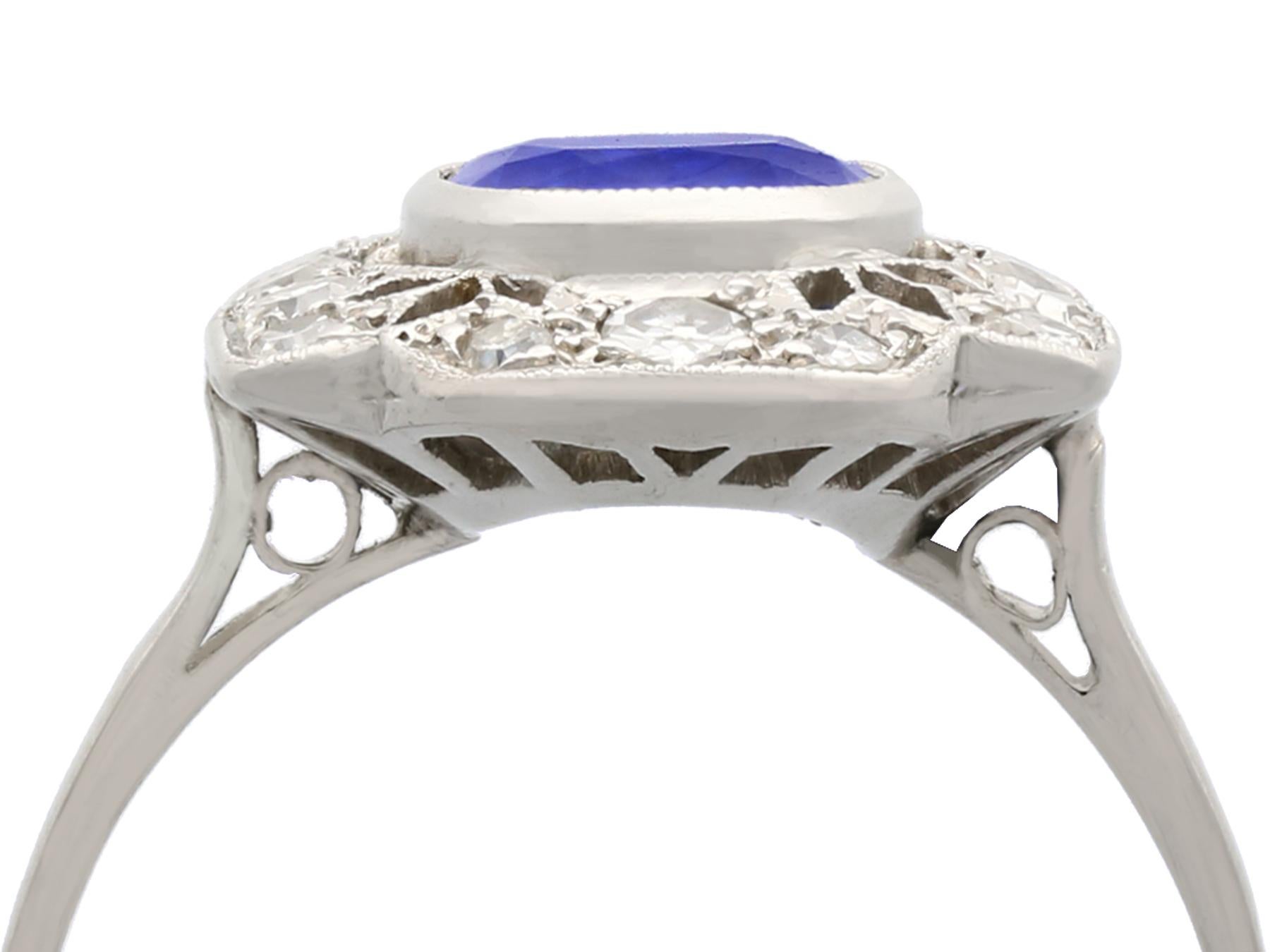 A stunning antique French 2.82 carat sapphire and 0.59 carat diamond, 18 karat white gold and platinum set dress ring; part of our diverse antique estate jewelry collections.

This stunning, fine and impressive blue sapphire ring has been crafted in