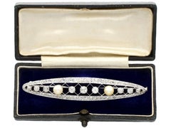 1920s, Antique French 3.46 Carat Diamond and Natural Pearl Platinum Brooch