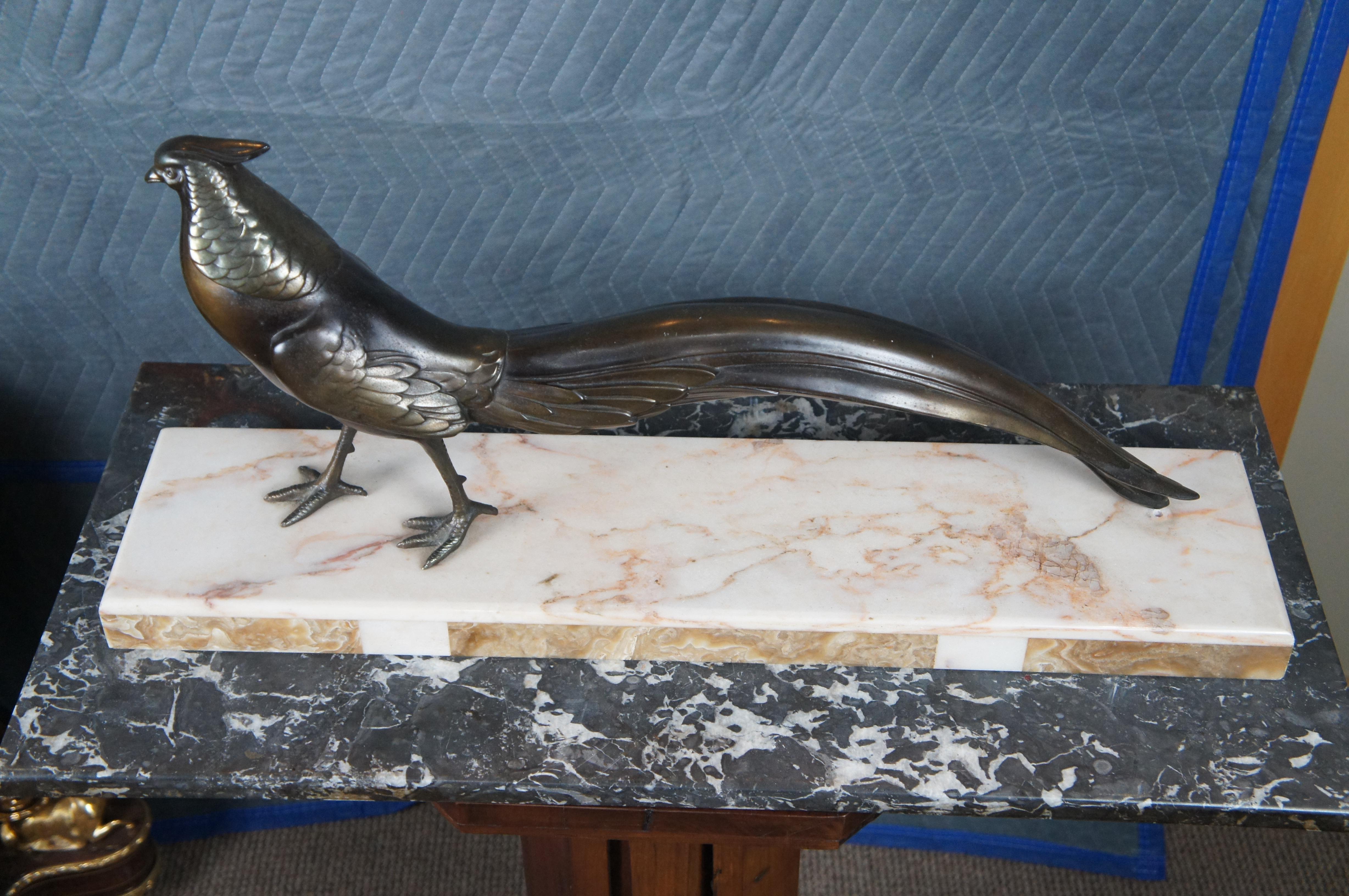 Early 20th Century 1920s Antique French Art Deco Bronze Pheasant Sculpture Marble Plinth Statue 28