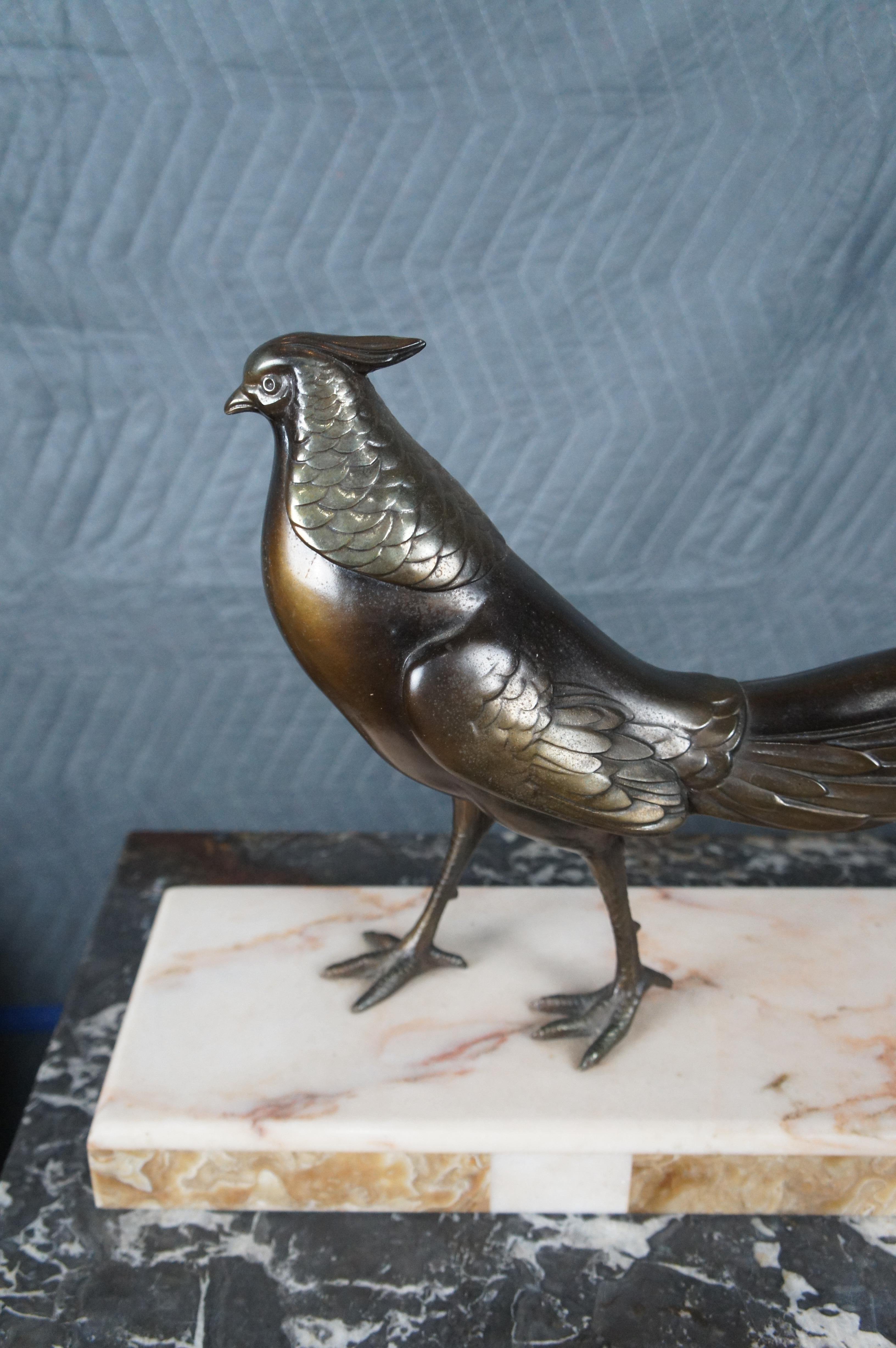 1920s Antique French Art Deco Bronze Pheasant Sculpture Marble Plinth Statue 28