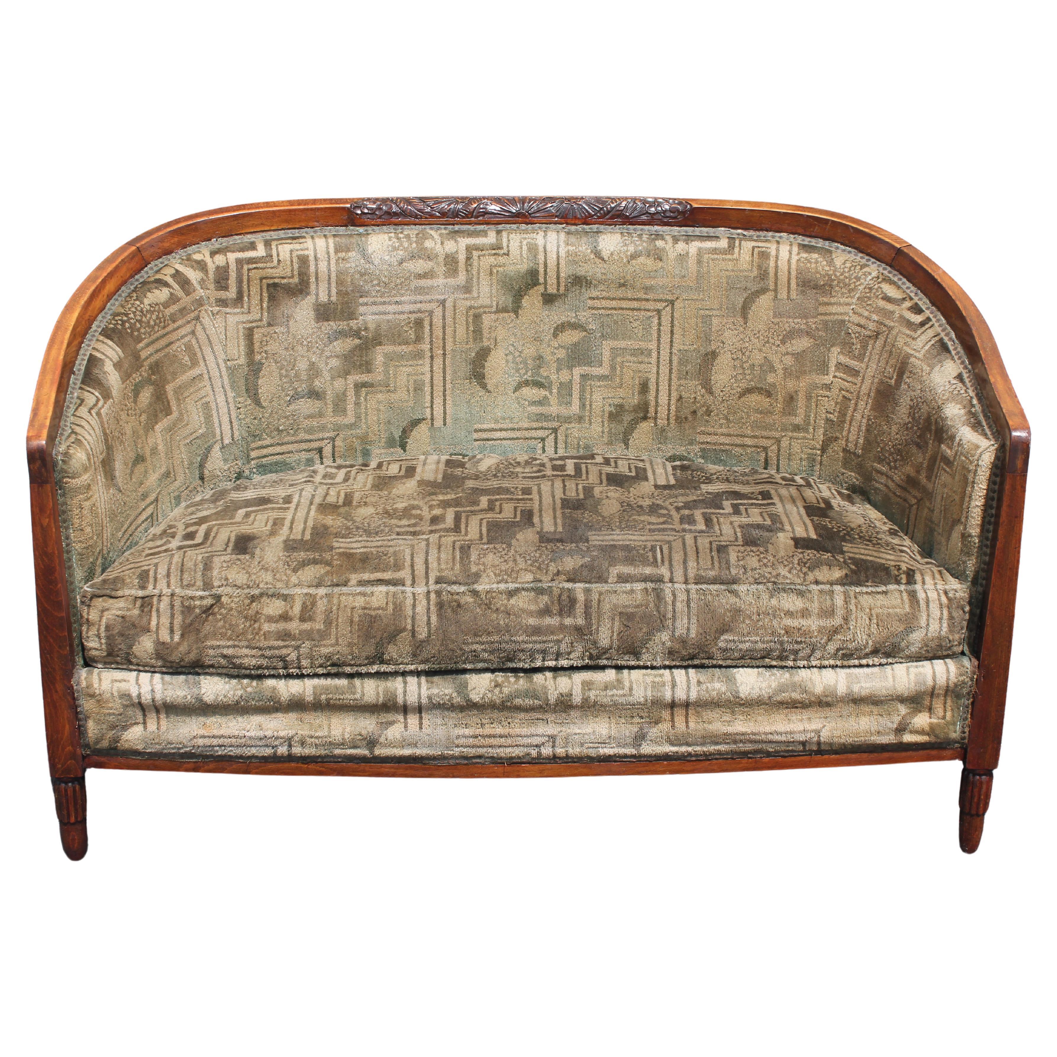 1920's Antique French Art Deco Carved Walnut Sofa / Settee
