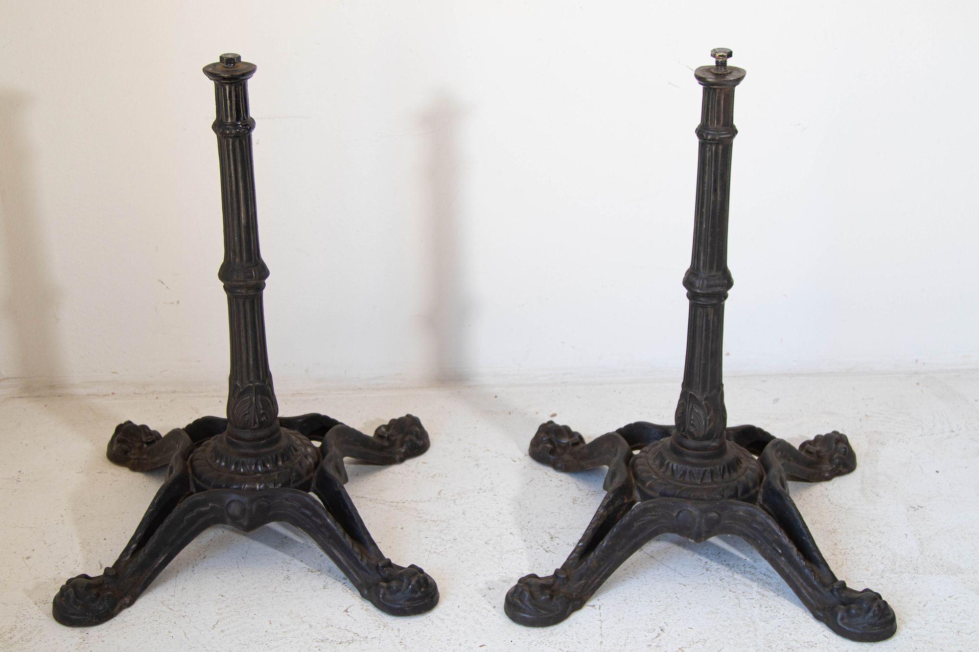 1920s Antique French Cast Iron Bistro Table Stand a Pair For Sale 12