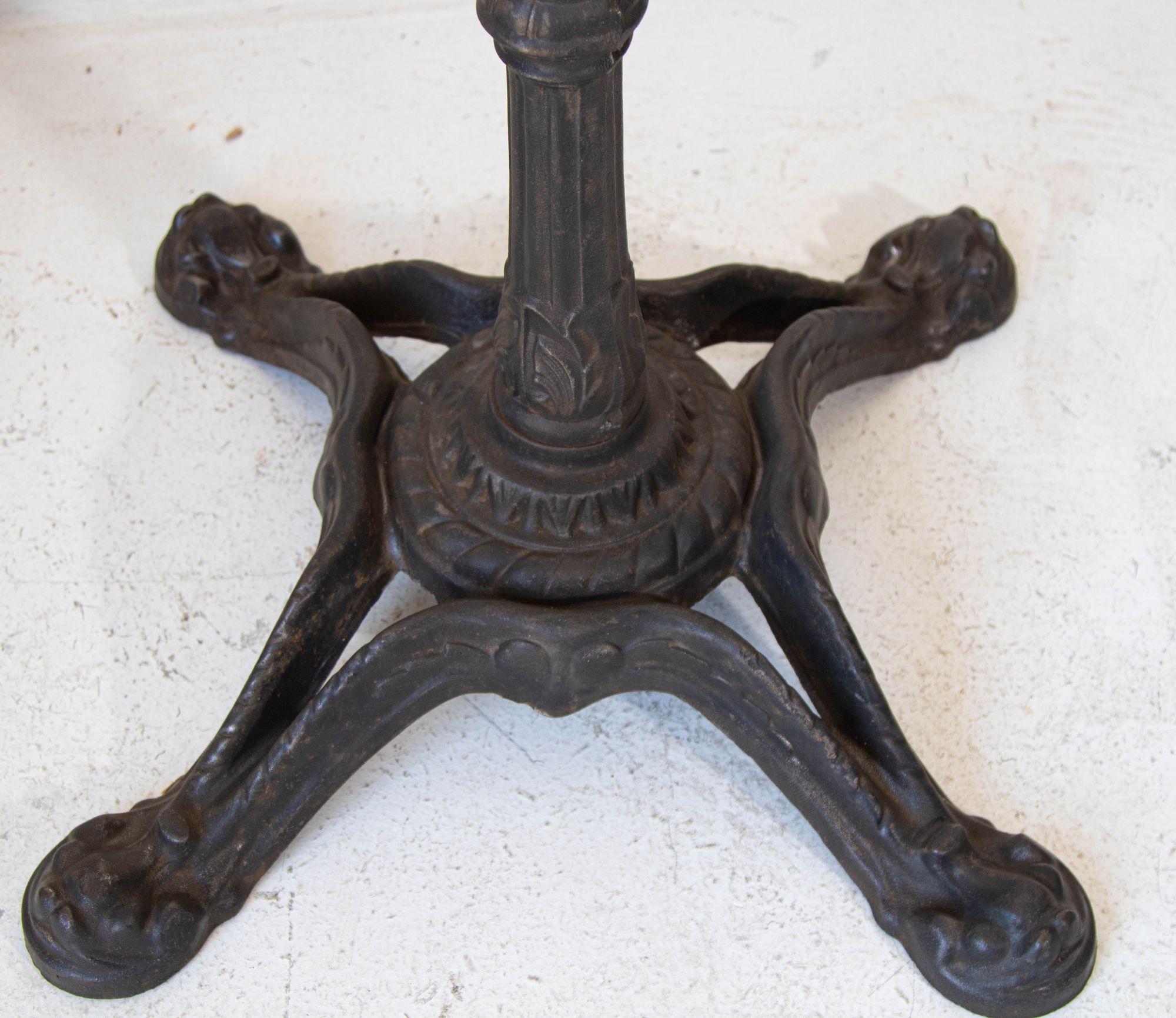 French Provincial 1920s Antique French Cast Iron Bistro Table Stand a Pair For Sale