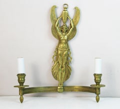 1920s Antique French Gilt Bronze Wall Sconces with Winged Angel Design