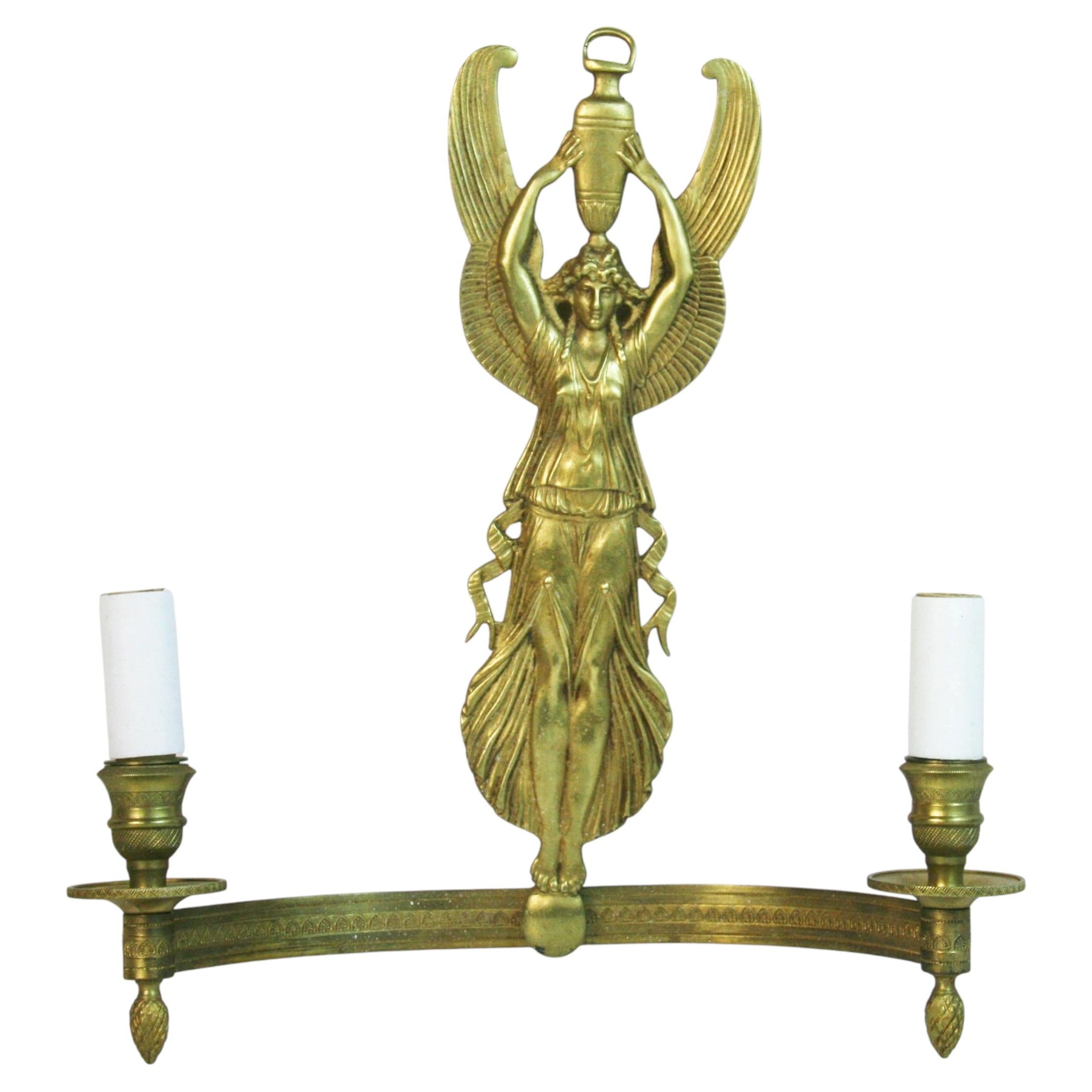1920s Antique French Gilt Bronze Wall Sconces with Winged Angel Design