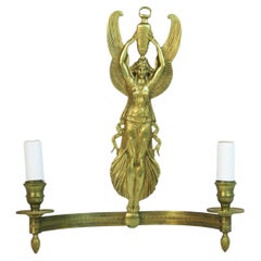 1920s Antique French Gilt Bronze Wall Sconces with Winged Angel Design