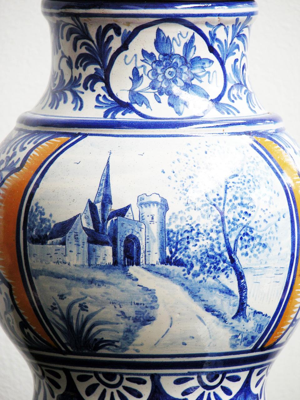 1920s Antique French Malicorne Faience blue white yellow centerpiece with cover For Sale 3