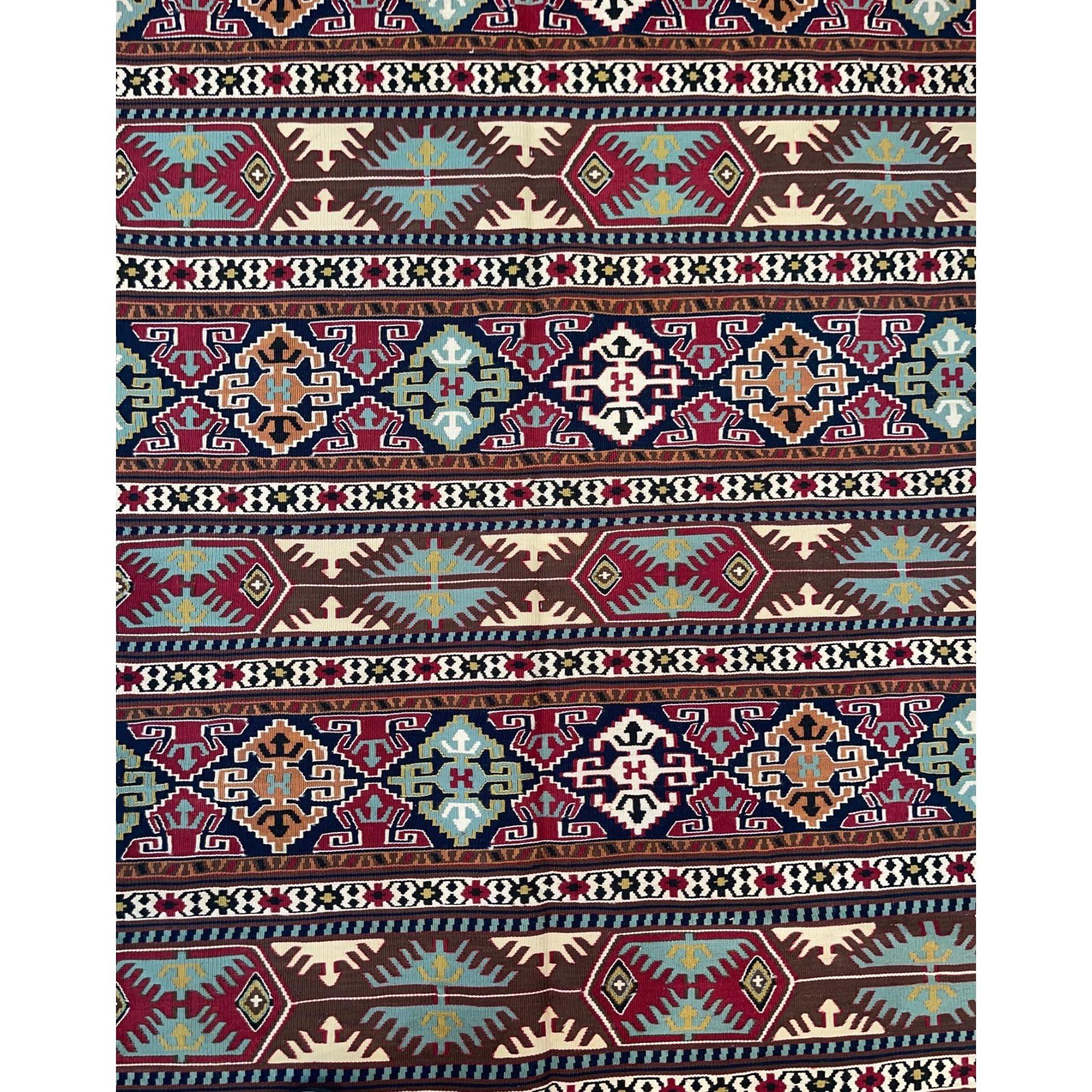 Antique rugs that are called “Kilim rugs”, primarily refer to a type of flat weave rug that was produced without knotted pile. Because these antique rugs are found across the globe, each region has a different pronunciation and spelling of the name