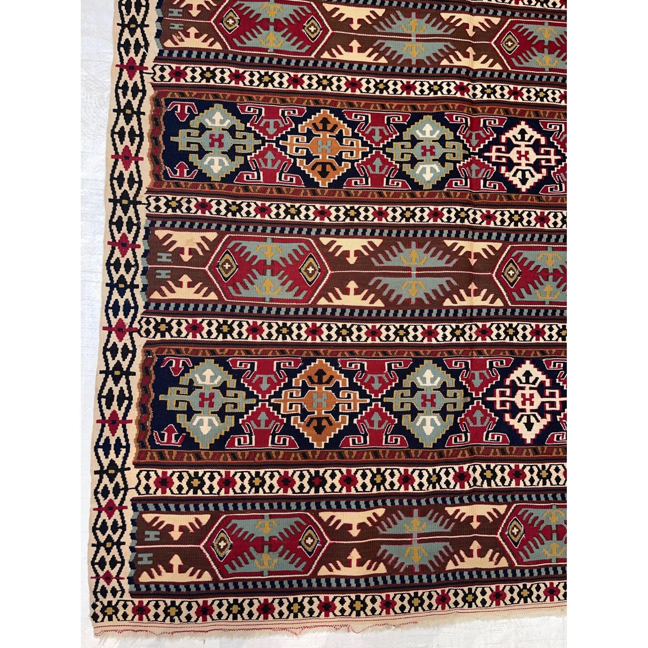 1920er Jahre Antiker Geometrischer Kilim Teppich 6'8''x 3'5'' (Stammeskunst) im Angebot