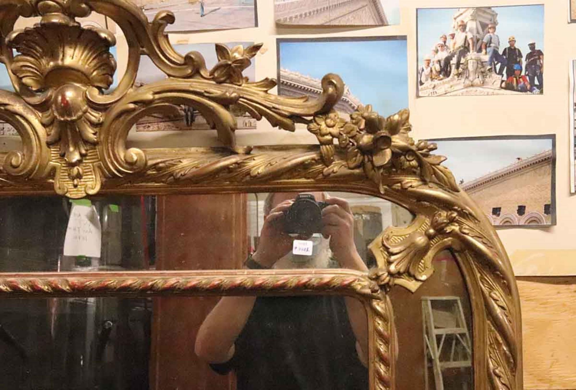 Early 20th Century 1920s Antique Gilded French Carved Wood Wall Mirror and Floral Detailing