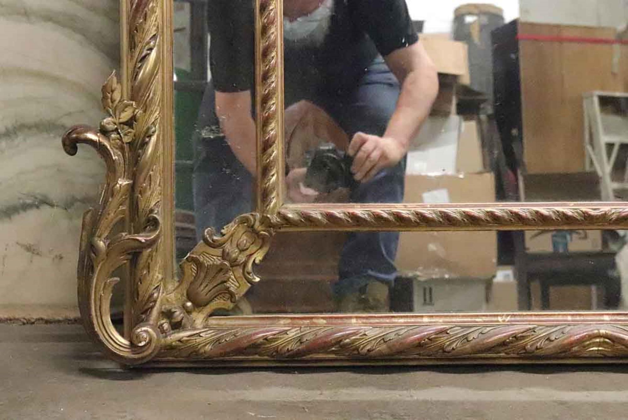 1920s Antique Gilded French Carved Wood Wall Mirror and Floral Detailing 2