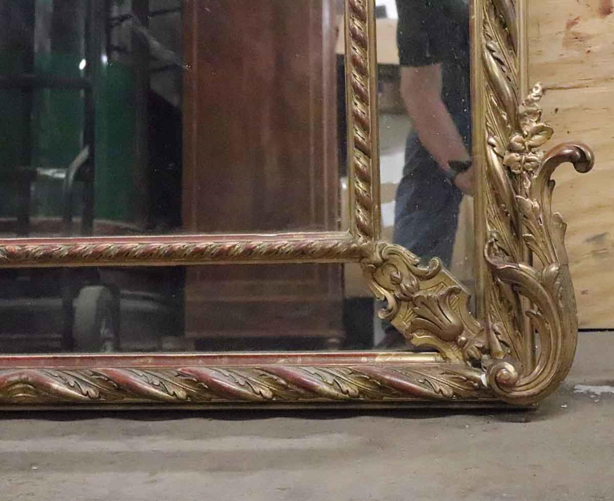 1920s Antique Gilded French Carved Wood Wall Mirror and Floral Detailing 3