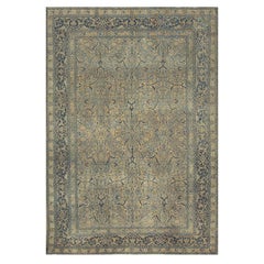 1920s Antique Gray Floral Shah Abbas Room Size Knotted Wool Tabriz Carpet Rug