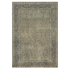 1920s Antique Gray Floral Shah Abbas Room Size Knotted Wool Tabriz Carpet Rug