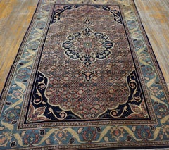 1920s Antique Green Open Field Medallion Grand Scale Knotted Wool Mahal Rug
