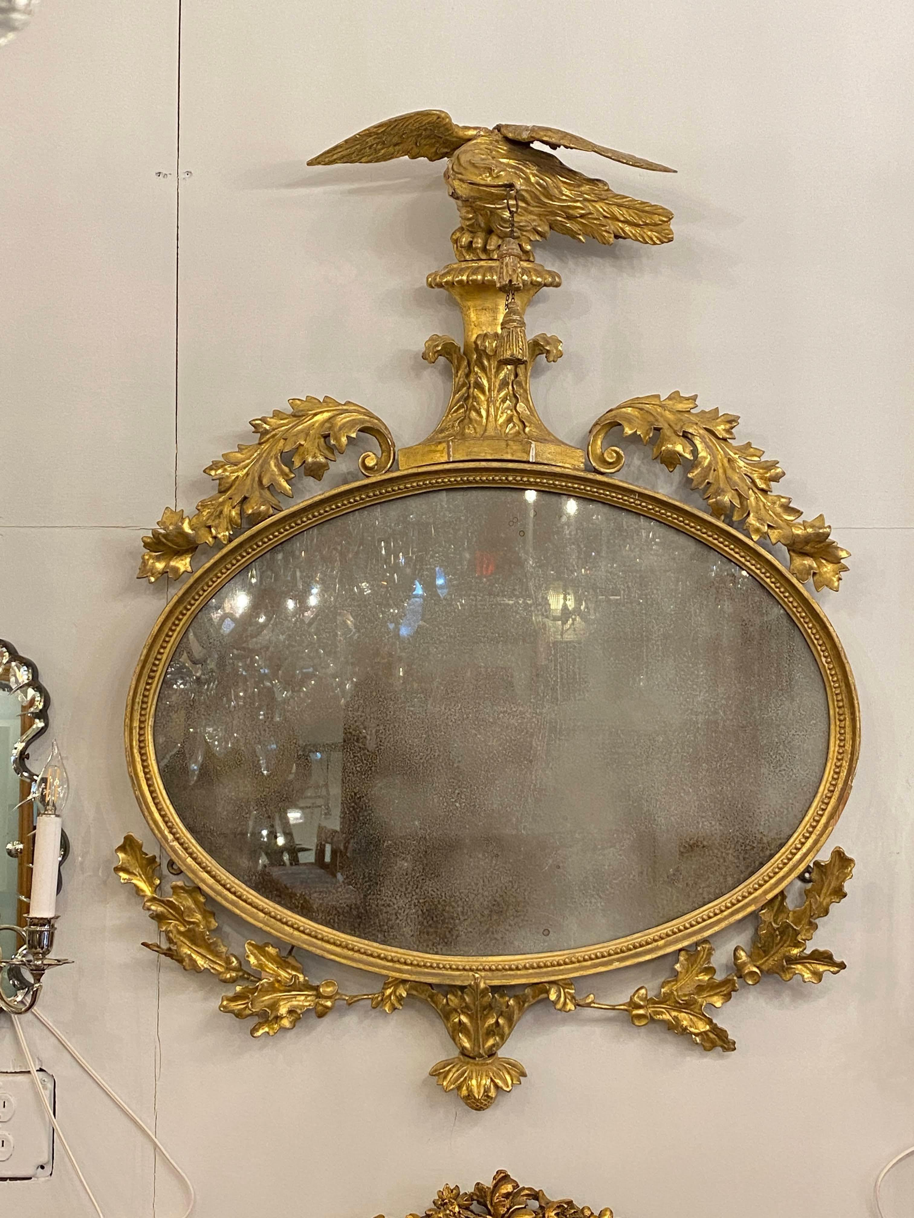 Antike Hand geschnitzt Gold vergoldet Spiegel Adler Ornament Quasten im Angebot 8