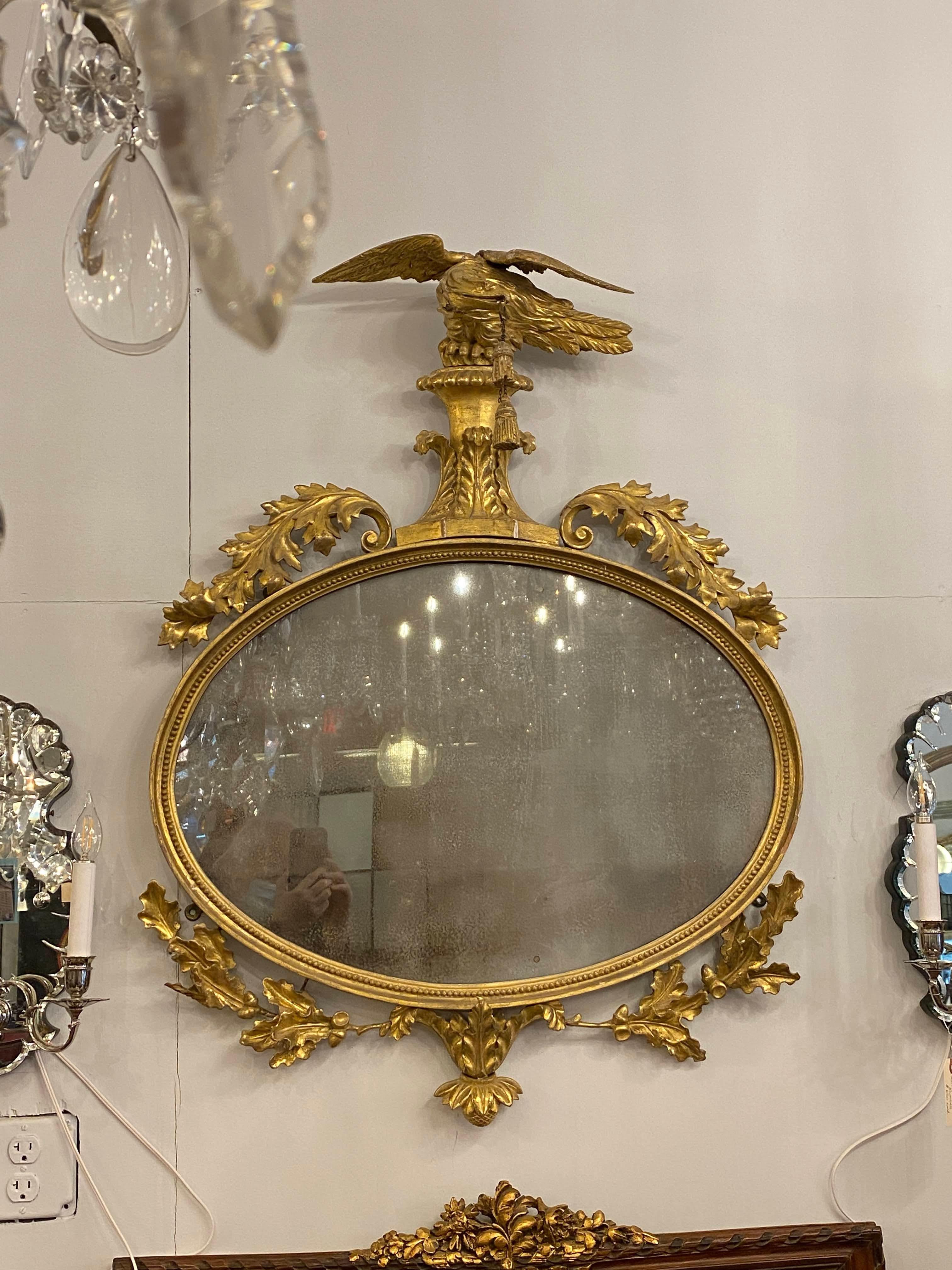 Antike Hand geschnitzt Gold vergoldet Spiegel Adler Ornament Quasten im Angebot 10
