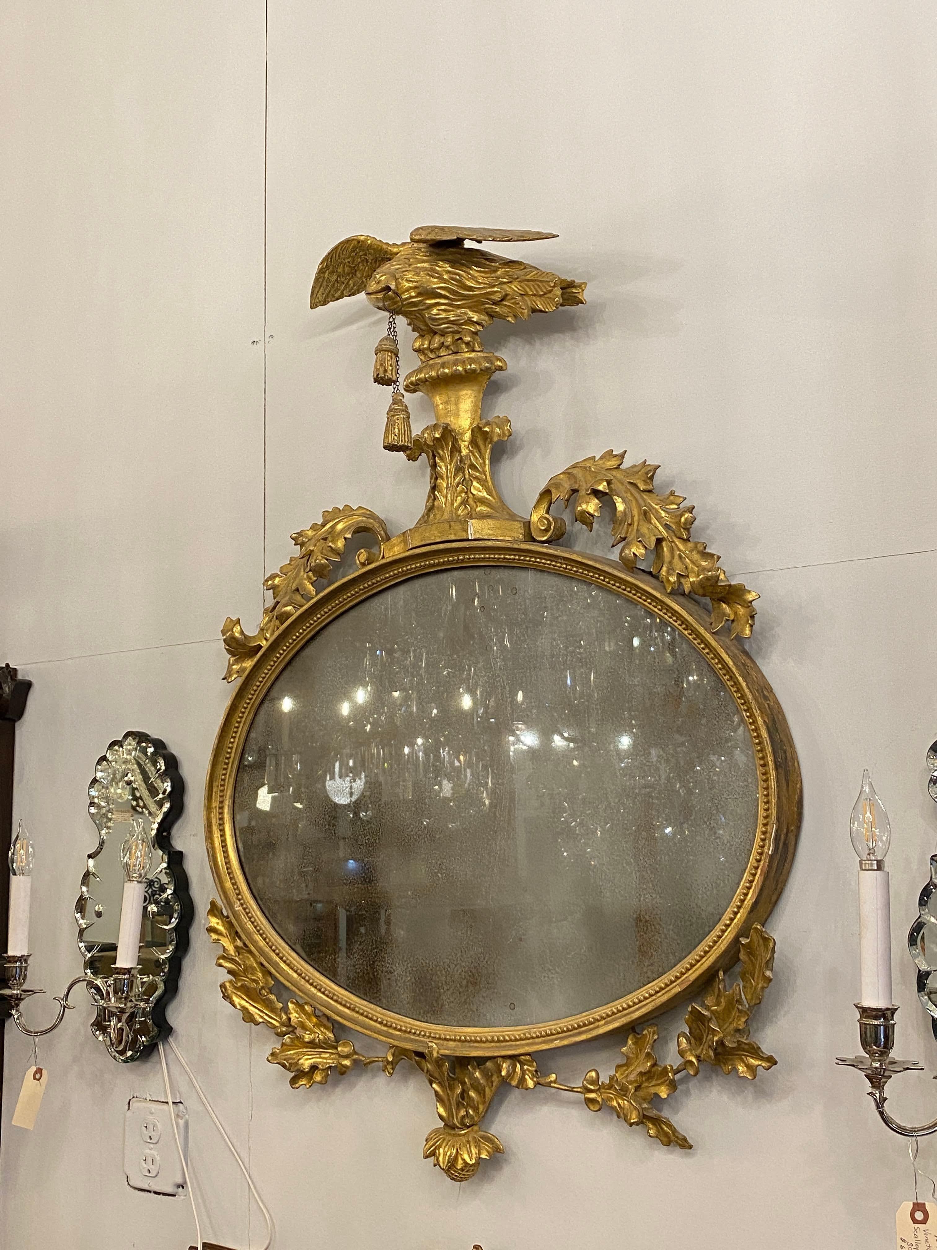 Antike Hand geschnitzt Gold vergoldet Spiegel Adler Ornament Quasten im Angebot 11