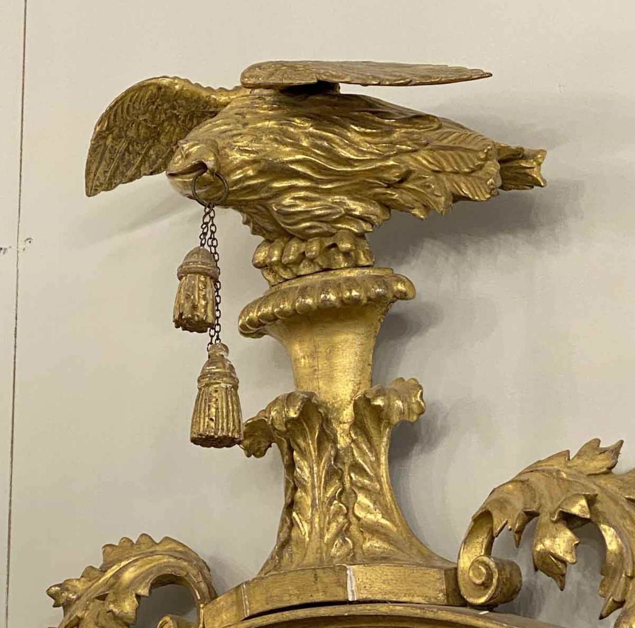 Antike Hand geschnitzt Gold vergoldet Spiegel Adler Ornament Quasten im Angebot 1