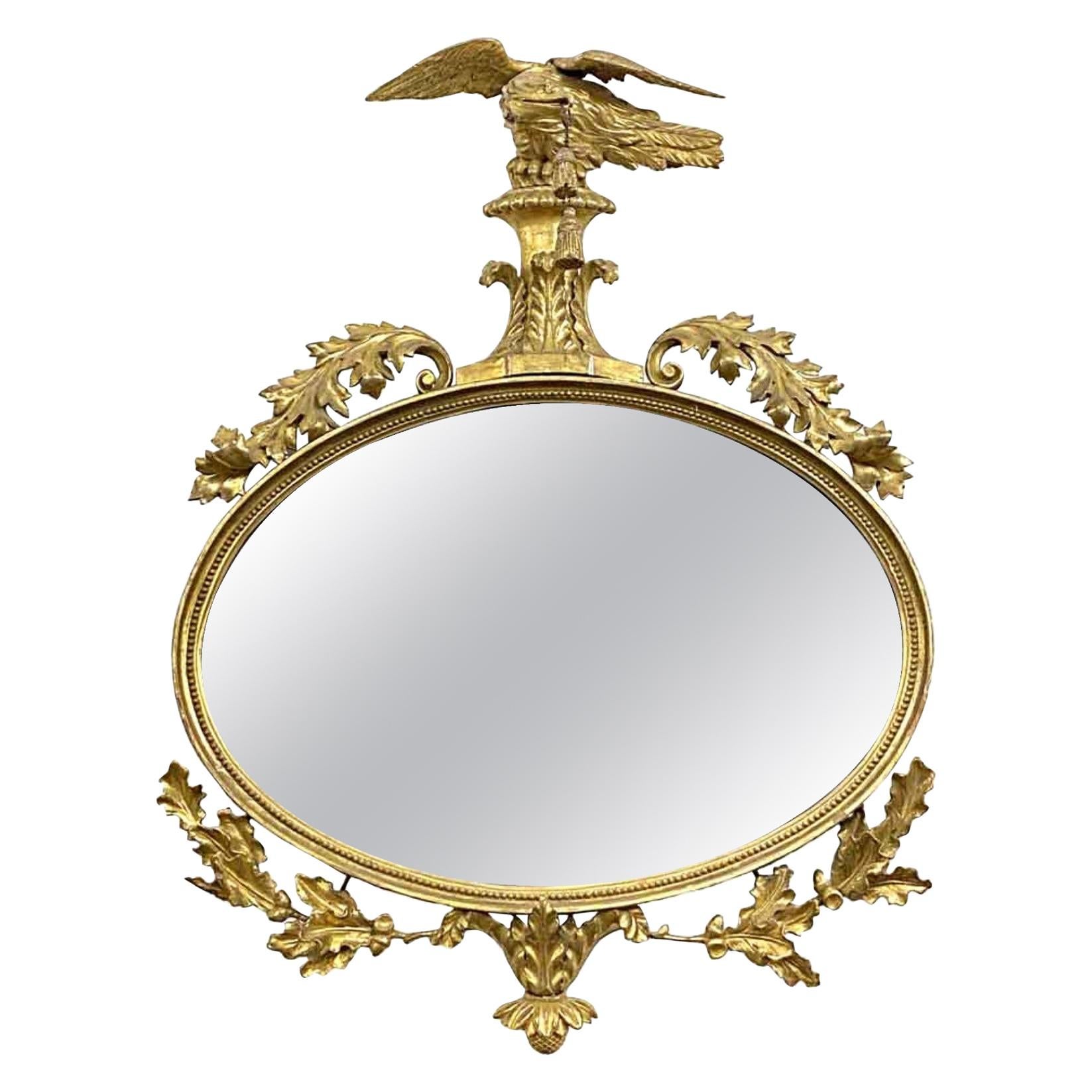 Antike Hand geschnitzt Gold vergoldet Spiegel Adler Ornament Quasten im Angebot