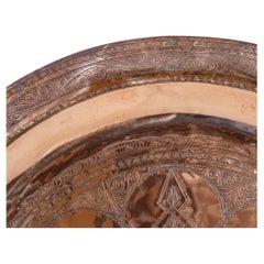 Antique Oversized Moroccan Metal Copper Tray 31 in Diameter