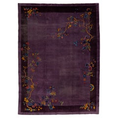 1920er Jahre antike handgefertigte chinesische Peking Wolle Teppich in lila mit floralen Design