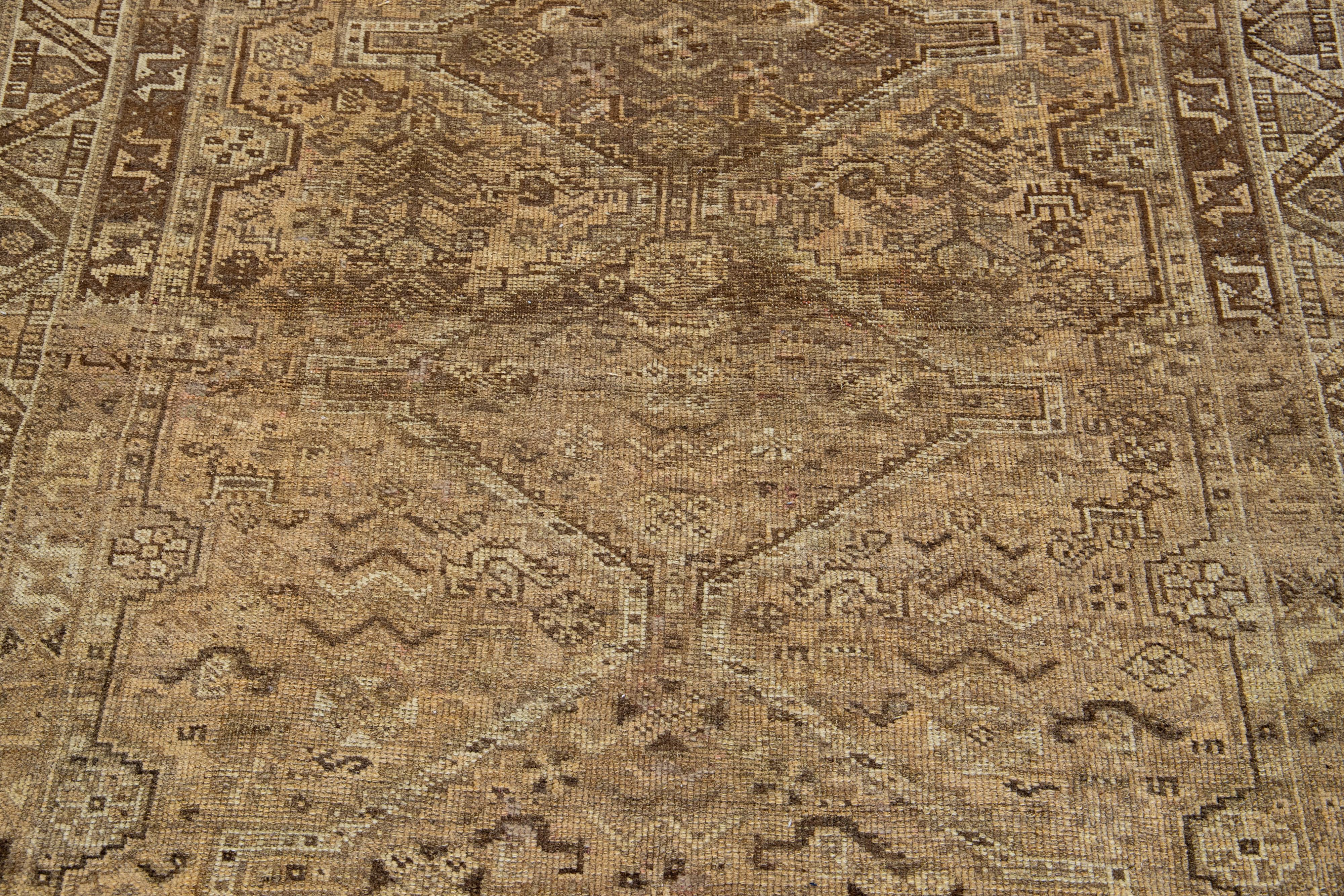 20th Century 1920s Antique Handmade Persian Shiraz Scatter Wool Rug In Brown For Sale