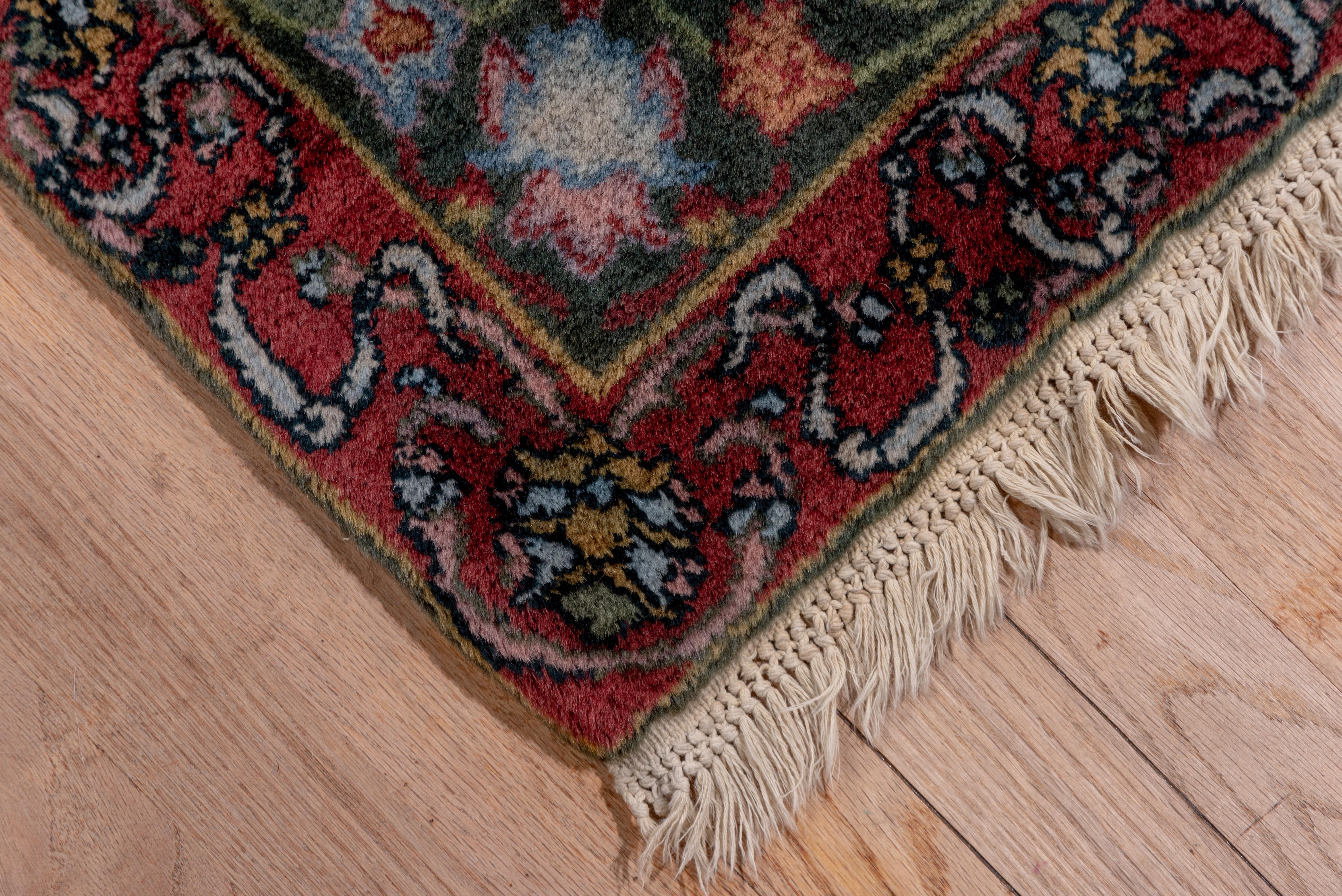 Early 20th Century 1920s Antique Indian Lahore Rug, Burgundy All-Over Field, Dark Green Borders For Sale