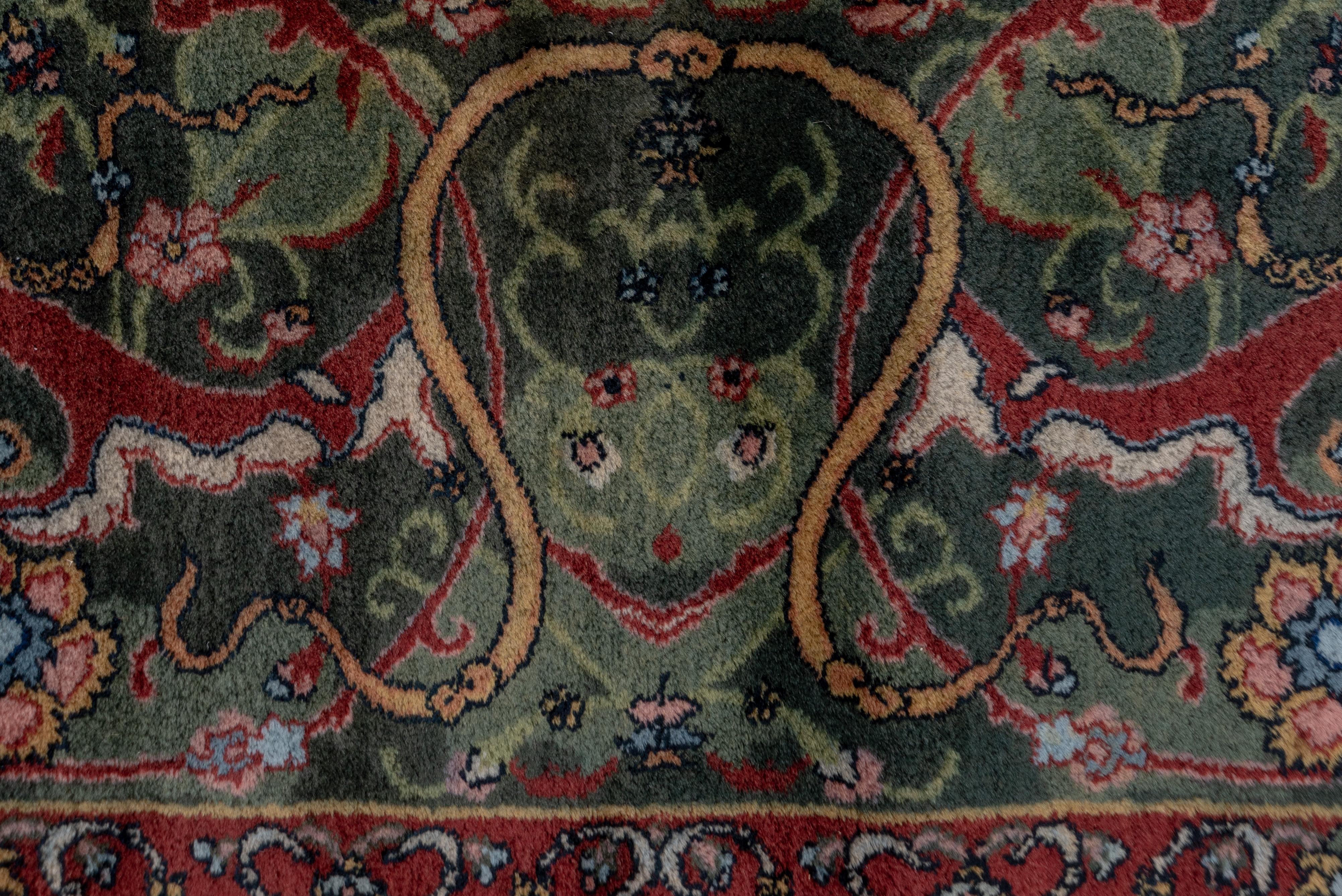 1920s Antique Indian Lahore Rug, Burgundy All-Over Field, Dark Green Borders For Sale 2