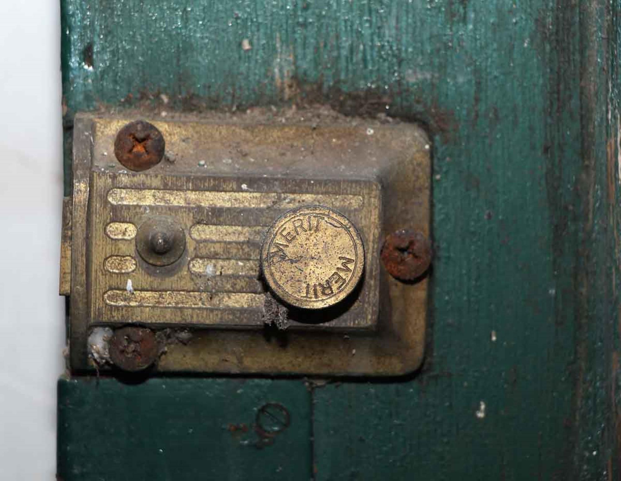 1920s Antique Industrial Wood Door with Chicken Wire Glass Panels In Good Condition In New York, NY