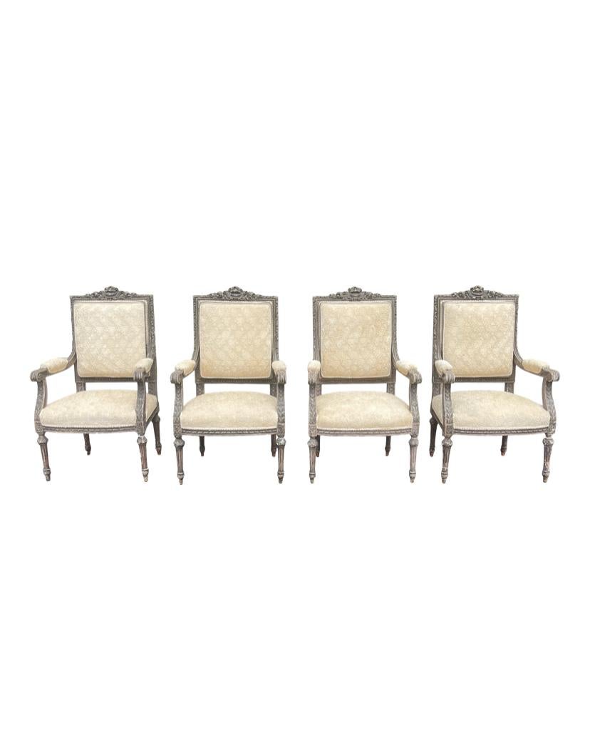 Wood 1920’s Antique Italian Set of 4 Arm Chairs