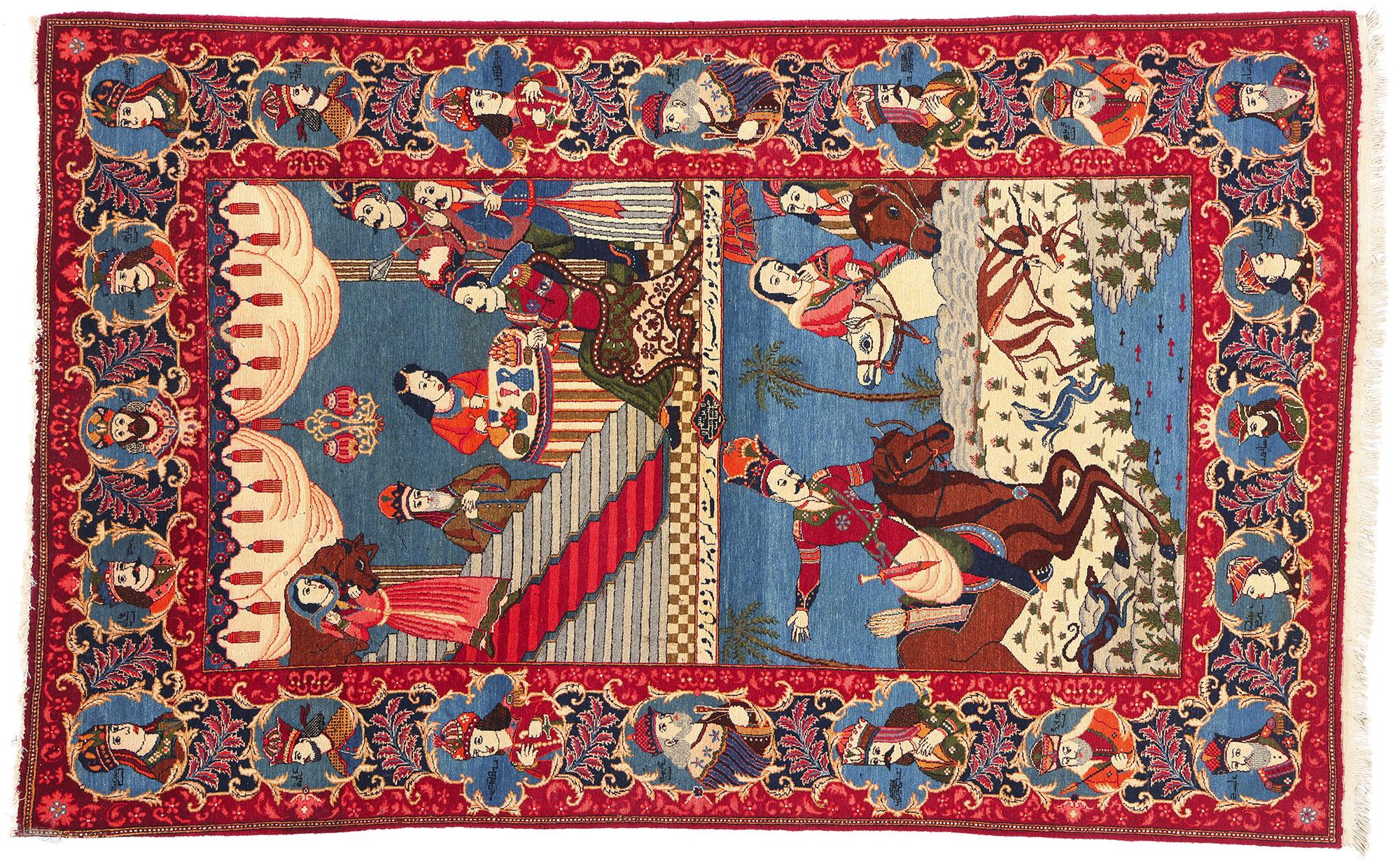 Tappeto Kashan antico del 1920 con stile moderno, Nobile Re Shahnameh in vendita 2